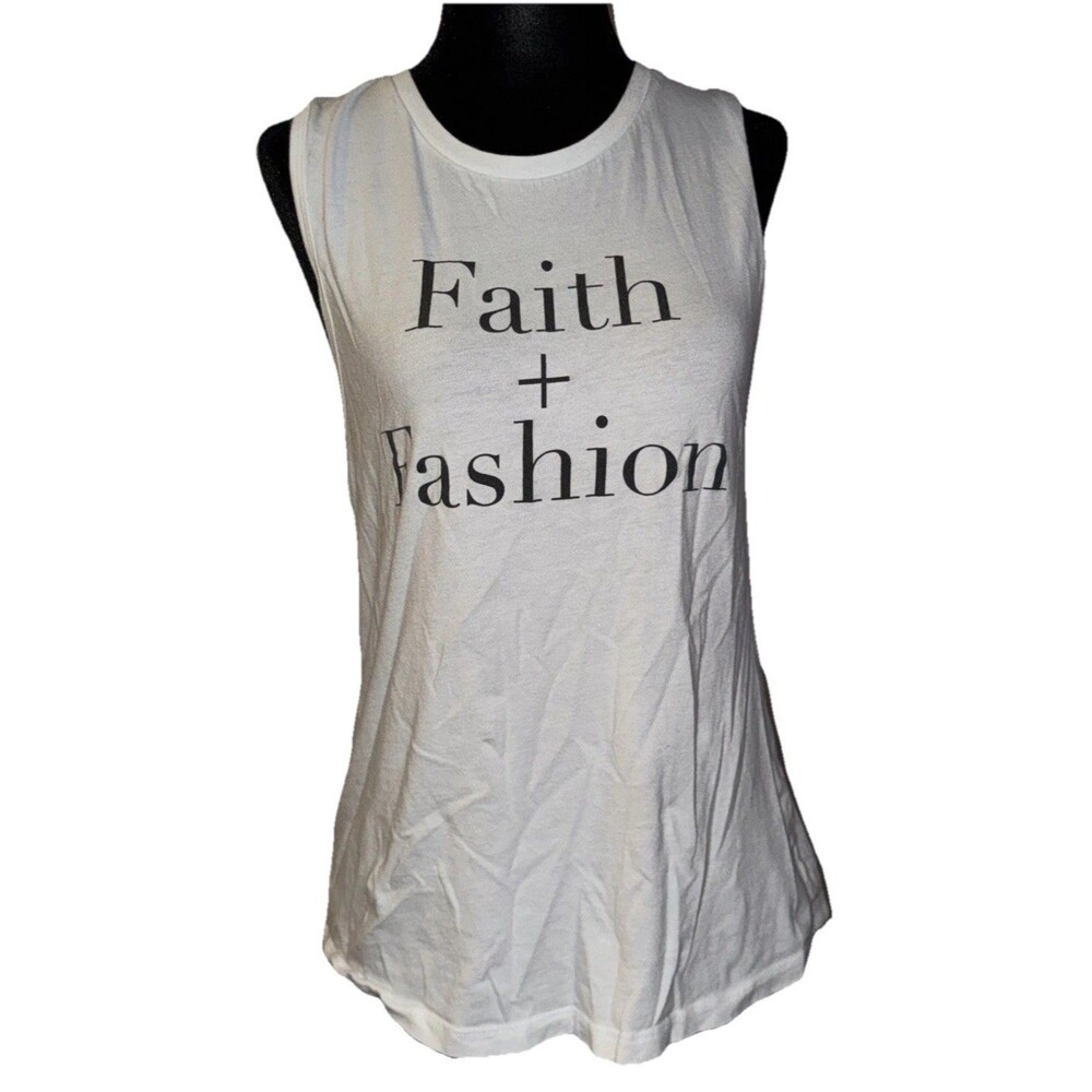 Faith + Fashion White & Black Medium Sleeveless Tank Top